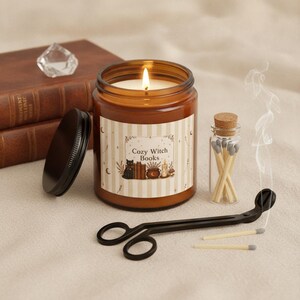 Book Lover Candle Set, Cozy Witch Black Cat Apothecary Jar, Dark Academia Gift image 7