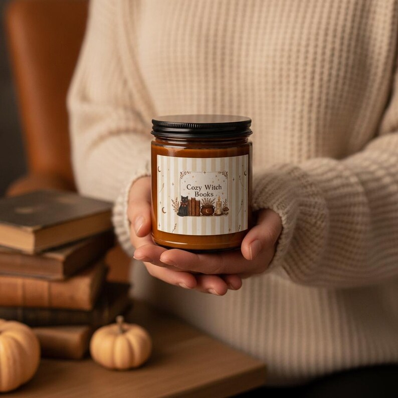 Book Lover Candle Set, Cozy Witch Black Cat Apothecary Jar, Dark Academia Gift image 6