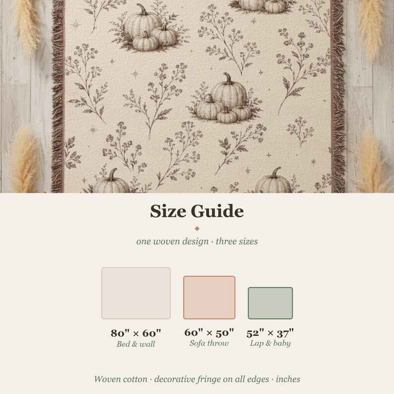 Woven Pumpkin Throw Blanket, Neutral Fall Tapestry, Cottagecore Botanical Decor image 7