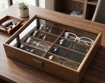 Organizador de gafas de sol de madera, estuche grande para guardar gafas, caja expositora de gafas de sol para hombre y mujer, soporte para gafas de sol, regalo para él, madera