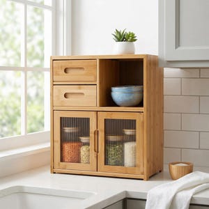 Panera rústica de madera para encimera de cocina, armario despensa de cocina estilo granja, gran contenedor de madera para almacenar pan, organizador de encimera