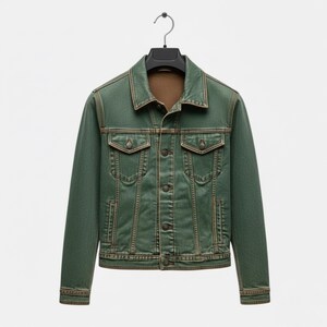 Men’s Green Leather Trucker Jacket – Real Lambskin Distressed Jacket, Vintage Style Biker Coat