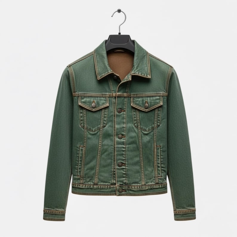 Men’s Green Leather Trucker Jacket – Real Lambskin Distressed Jacket, Vintage Style Biker Coat