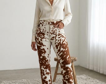 Pantalones de piel de vaca auténtica para hombre – Pantalones de cuero con estampado de vaca – Ropa de piel de vaca auténtica estilo western