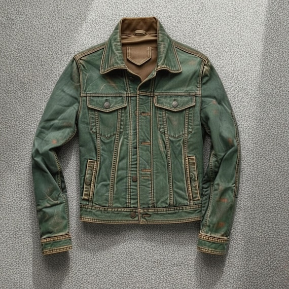Men’s Green Leather Trucker Jacket – Real Lambskin Distressed Jacket, Vintage Style Biker Coat