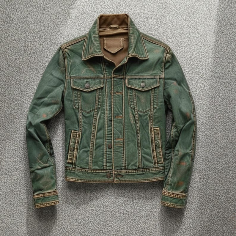 Men’s Green Leather Trucker Jacket – Real Lambskin Distressed Jacket, Vintage Style Biker Coat