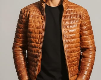 Chaqueta acolchada de plumón para hombre – Abrigo de invierno de piel de cordero auténtica, cálido y de lujo.