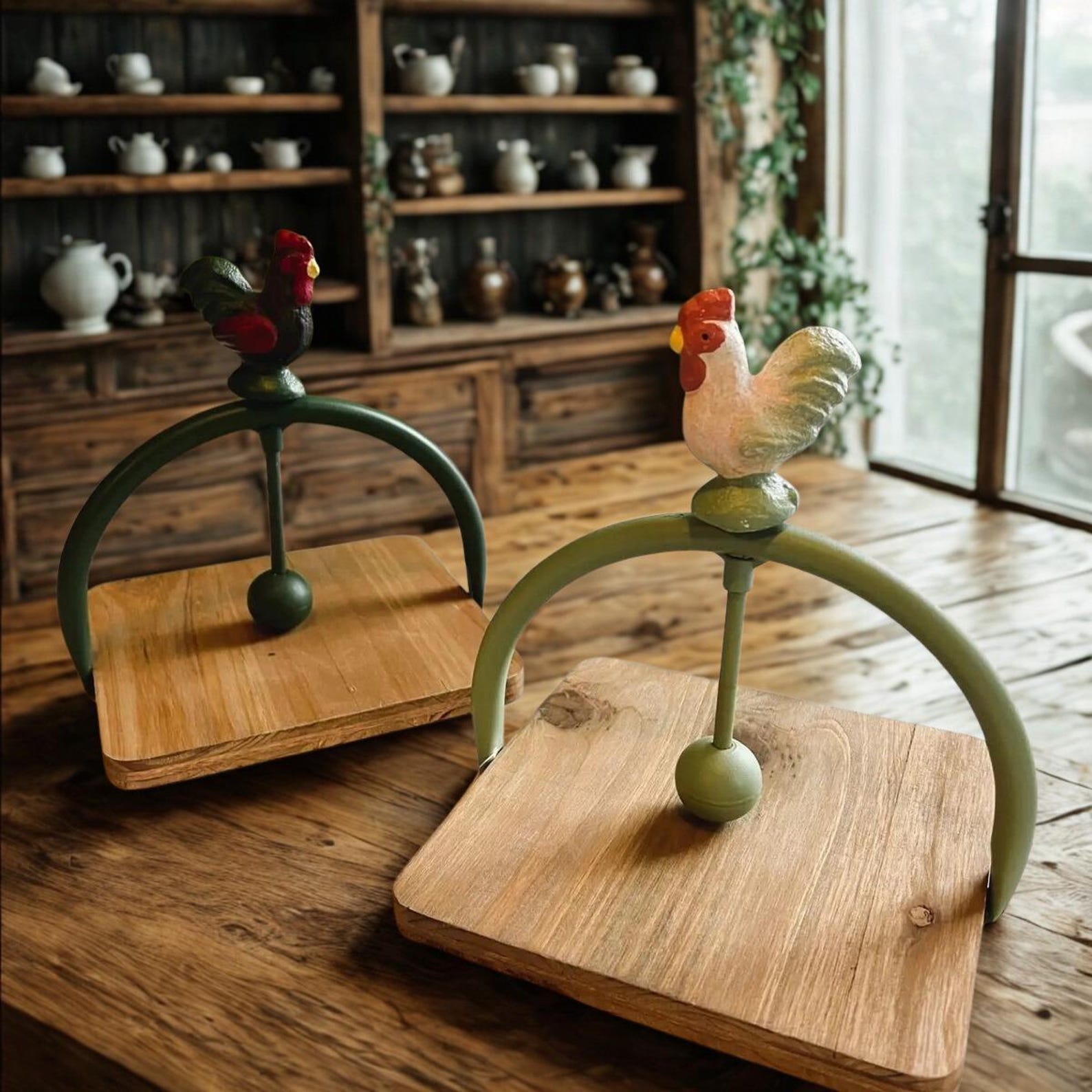 Iron Rooster Napkin Holder - Dark Green