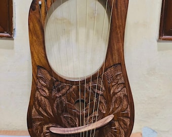 Rosewood 10-String Lyre | Metal String Harp | Handcrafted Wooden Instrument | Music Gift for Beginners & Collectors