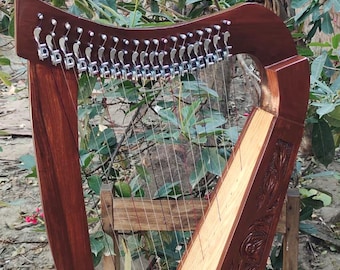 Rosewood Celtic Lever Harp – 19 String Irish Lyre with Bag