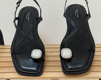 NWB Rag & Bone svarta lädersandaler med månsten