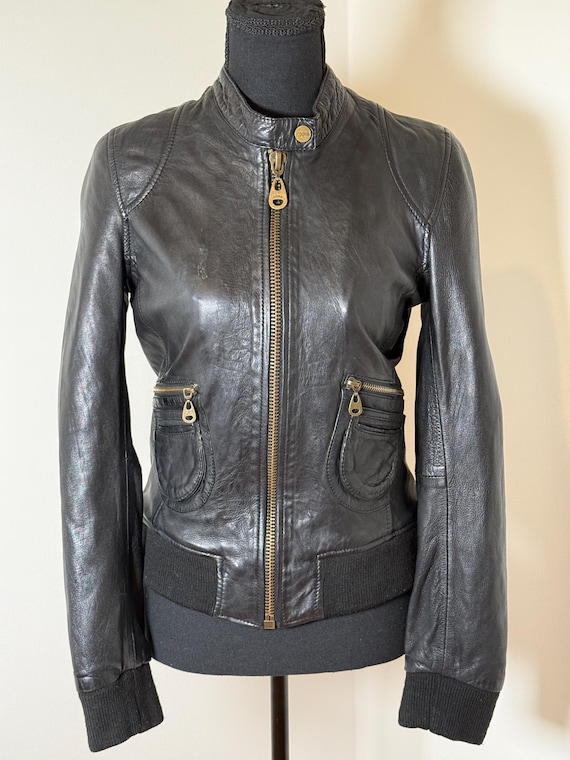 Vintage solid black leather jacket - image 1