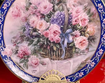 Roses Collector's Plate. First in  the Series of Basket Bouquets by Artist Lena Liu. 1992