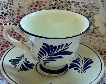 Hand-Painted Delftware Teacup and Saucer. Mint. Vintage 50s