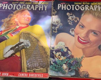 A January 1950 Issue of Popular Photography Magazine.  AND 1949 Photography Magazine With Cover Art by L. Willinger. Bundle 2
