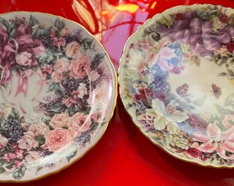 Limited Edition Decorative Porcelain Plates (2) by Artist Lena Liu. Vintage 70s