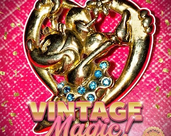 Disney Minnie Mouse, Gold Tone Heart Shaped Brooch Broach with Accent Stones