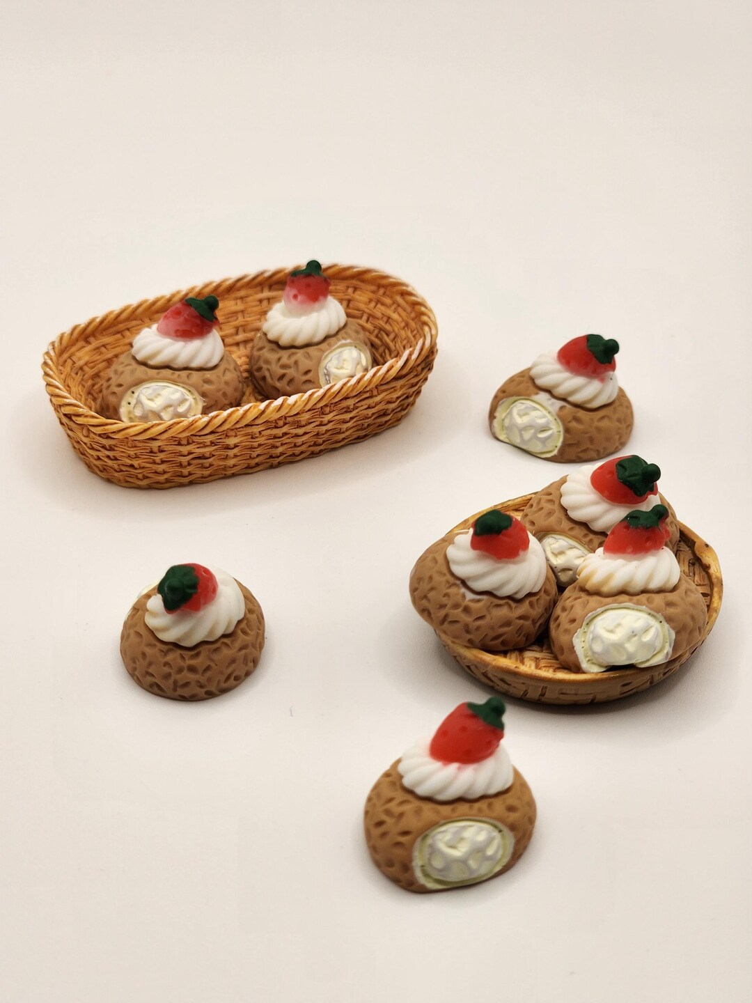 Choux Display Mini Choux Pastry Dessert – Strawberry Cream Sweet for Dollhouse or ...