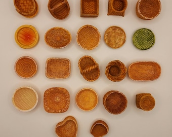 Detailed Miniature Woven-like Baskets for Dollhouse and Kitchen