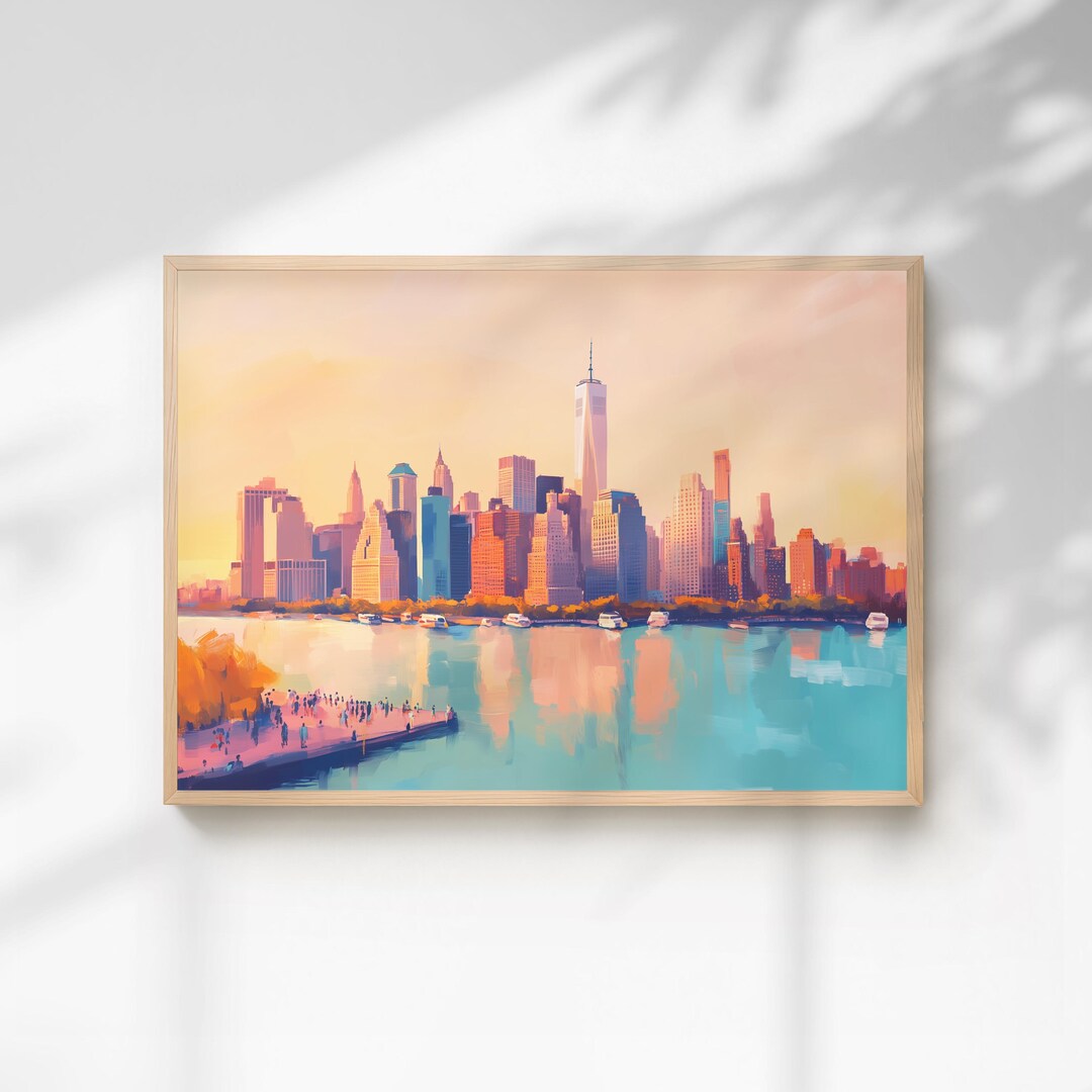 New York City Skyline Wall Art, Pastel Nyc Cityscape Print ...