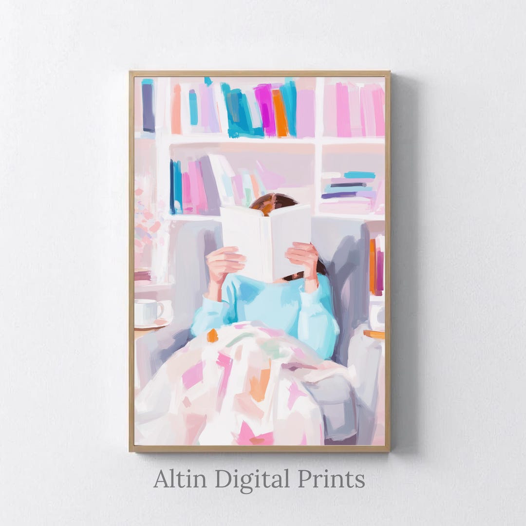 Girl Reading Book Art Print, Pastel Reading Nook Painting, Cozy Book ...