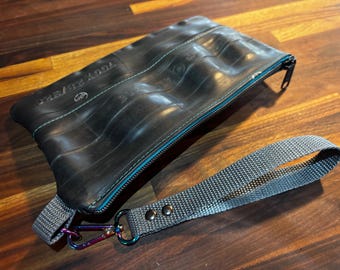 Upcycled Tire Tube Clutch Bag with Strap - Eco-Friendly Vegan Purse