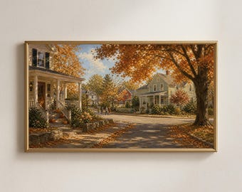 Cadre photo pour téléviseur : rue de village d'automne, paysage automnal chaleureux, téléchargement numérique pour téléviseur Samsung