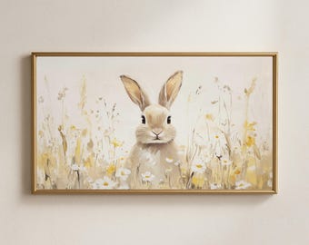 Décoration pour téléviseur avec cadre en forme de lapin | Lapin de Pâques de la ferme vintage (téléchargement numérique)