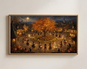 Décoration murale pour téléviseur « Halloween : des bonbons ou un sort », scène vintage de maison d'enfants, téléchargement numérique pour téléviseur Samsung