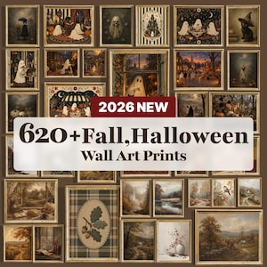 620+ vintage Halloween- och höstväggkonstpaket, Thanksgiving-tryck (digital nedladdning)