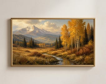 Cadre photo « Montagne de trembles dorés », paysage d'automne, téléchargement numérique pour téléviseur Samsung