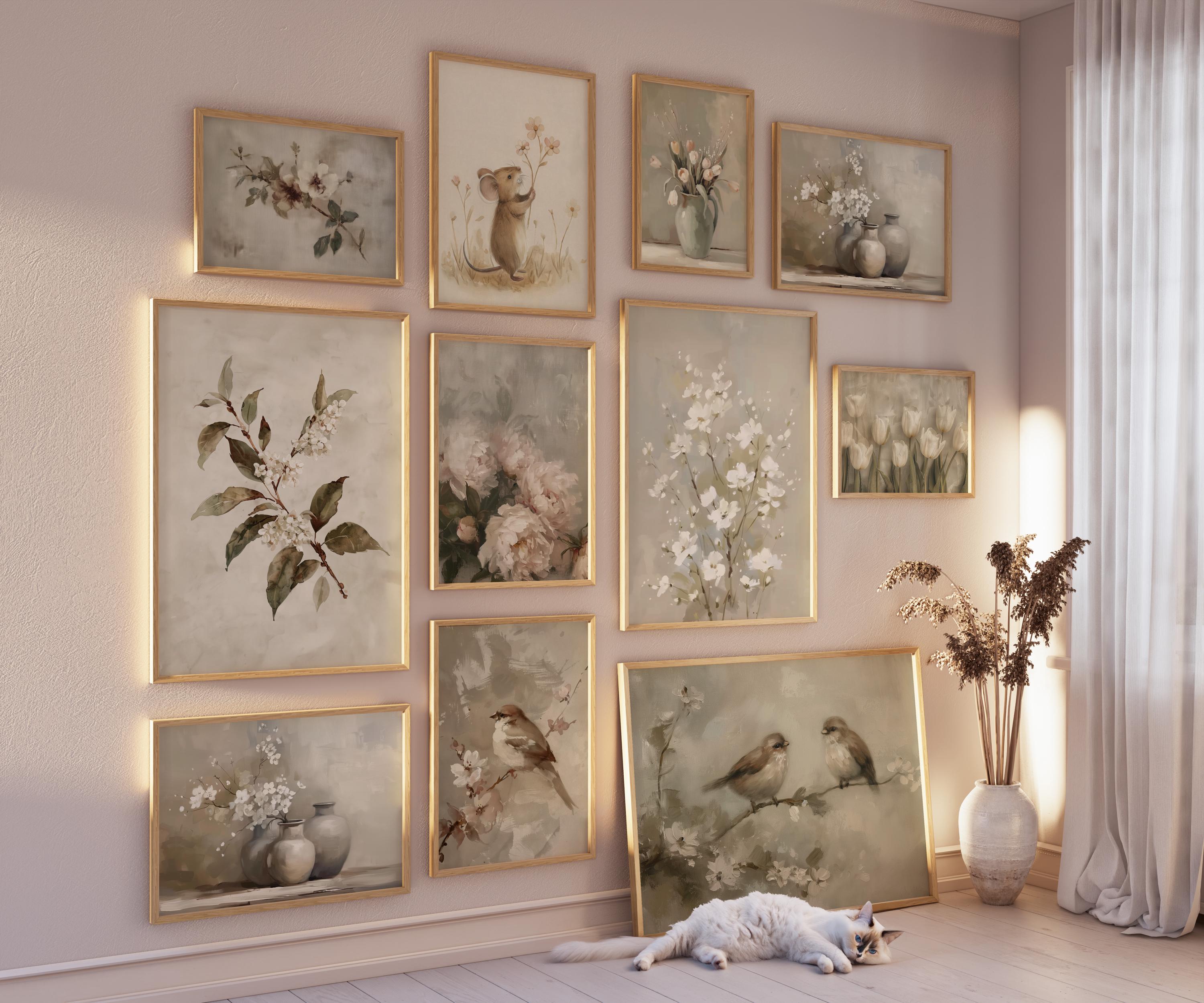 100 Vintage Botanical Prints Set, Floral Wall Art Bundle, Neutral ...