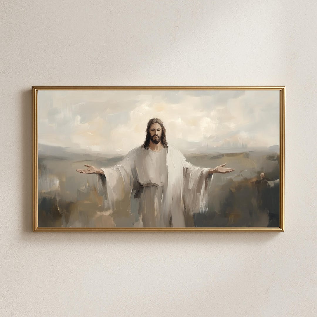 Jesus Christ Frame TV Art | Peaceful Christian Painting, Neutral Tones ...