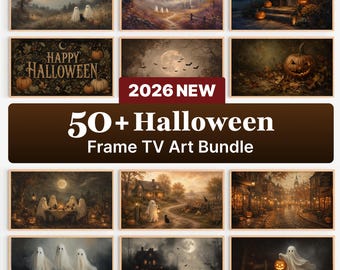 Pack de plus de 50 cadres TV Halloween, thème vintage fantôme, sorcière et citrouille, téléchargement numérique pour téléviseurs Samsung