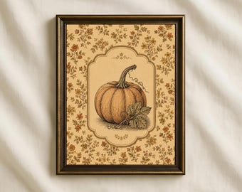 impression botanique de citrouille vintage, art mural automne cottagecore (téléchargement numérique)
