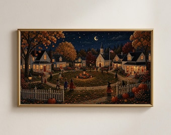 Décoration murale vintage pour téléviseur, thème Halloween, scène de rue pour la chasse aux bonbons, téléchargement numérique pour téléviseur Samsung
