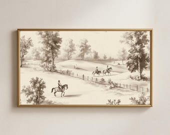Toile de Jouy Art équestre | cheval de campagne français rustique | Décoration de ferme traditionnelle