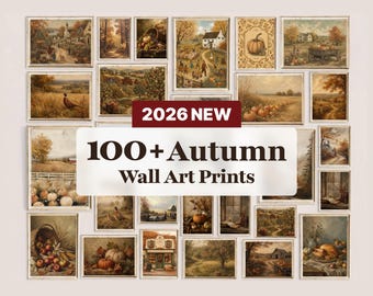 100+ Vintage Autumn Landscape Prints, Rustic Farmhouse Gallery Wall Art (Digital Download)