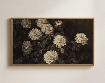 Art floral foncé pour la télévision, peinture botanique vintage, décoration murale de mauvaise humeur (téléchargement numérique)