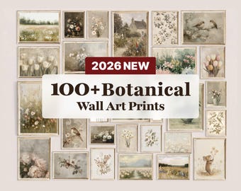 100 Vintage Botanical Prints Set, Floral Wall Art Bundle, Neutral Gallery Wall (Digital Download)