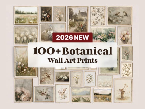 100 Vintage Botanical Prints Set, Floral Wall Art Bundle, Neutral Gallery Wall (Digital Download)