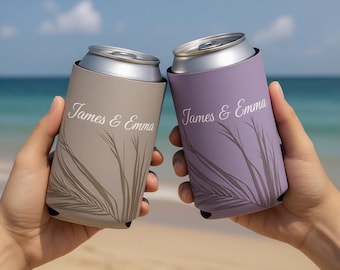 Personalized Wedding Can Coolers, Custom Can Coolers for Wedding, Beach Wedding Favors, Destination Wedding, Custom Beer Huggers, Can Holder