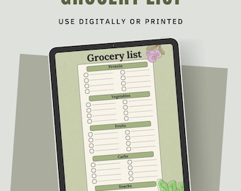 Cute Grocery List, Shopping Checklist with Food Groups, Digital Download for iPad or Print