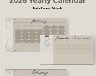 Minimalist Digital Planner 2026, Clean Monthly Layout With Reflections Section, Canva compatible, Printable or Digital for iPad