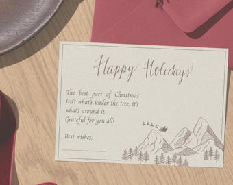 Festive postcard, Holiday greeting, Rustic Christmas card, Printable postcard, Small business gift