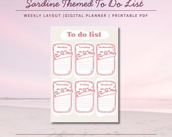 Pink Weekly Planner, Sardine Themed Aesthetic To-Do List, Cute Digital planner Page, Digital download for iPad or Printed