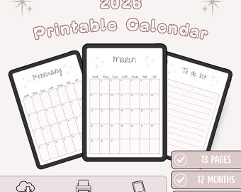 2026 Yearly Calendar Printable | Minimalist Year at a Glance Planner | A4 Letter Wall Calendar PDF | Clean Planner | Instant Download