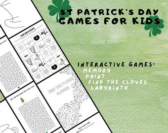 Printable St. Patrick’s Day Activity Pack for Kids | Preschool Learning Games | Maze, Memory, Coloring & Clover Search