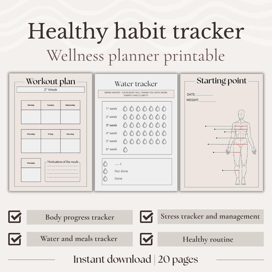 Habit Tracker Printable PDF | Wellness Planner & Meal Planner | Workout ...
