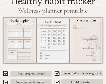 Habit Tracker Printable PDF | Wellness Planner & Meal Planner | Workout Tracker | Healthy Habits Planner | Printable Fitness Planner